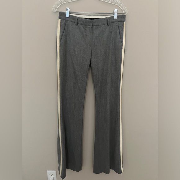THEORY Slacks Pants Gray White Tuxedo Stripe Wool Flare Leg Women's Size 4 - Picture 2 of 10